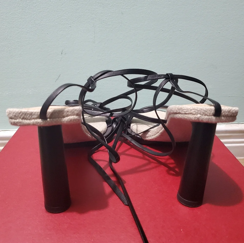 NEW JACQUEMUS Les Carre Rond Black Leather & Linen Sandals sz 38 - Picture 8 of 14